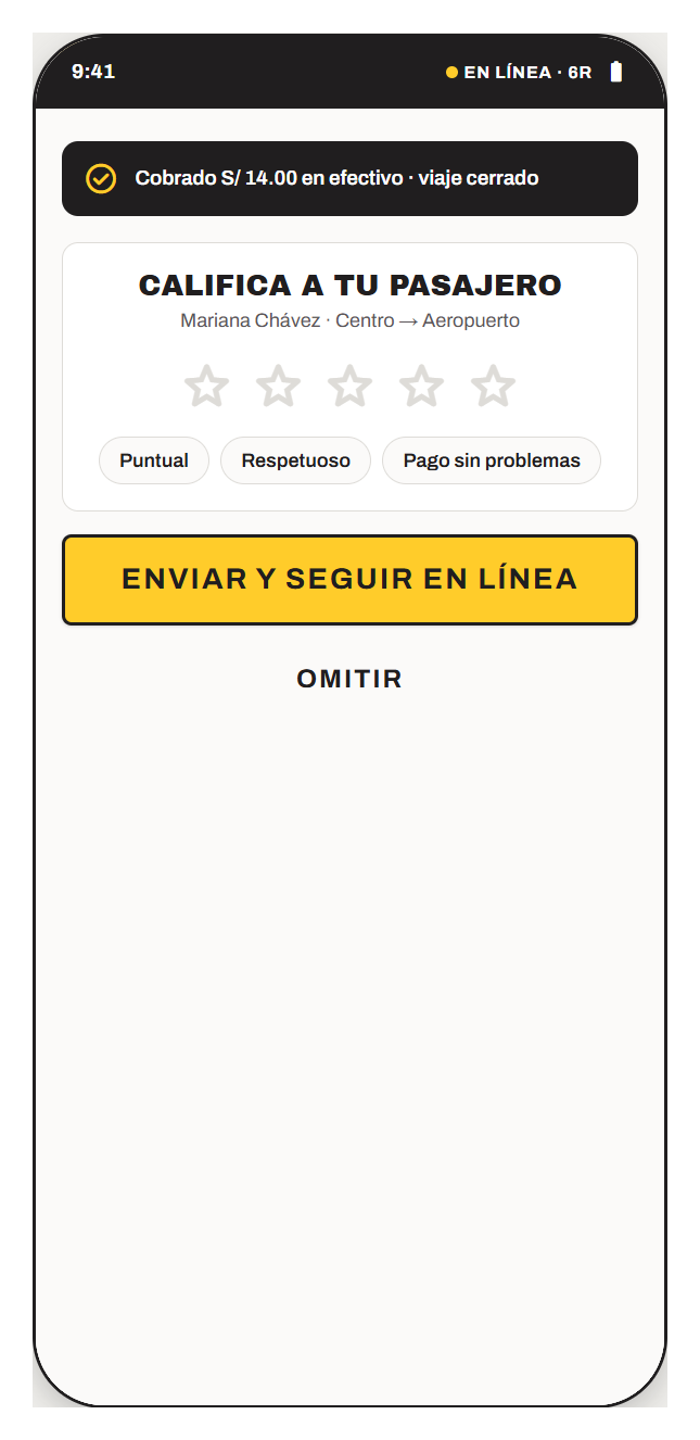 Califica a tu pasajero